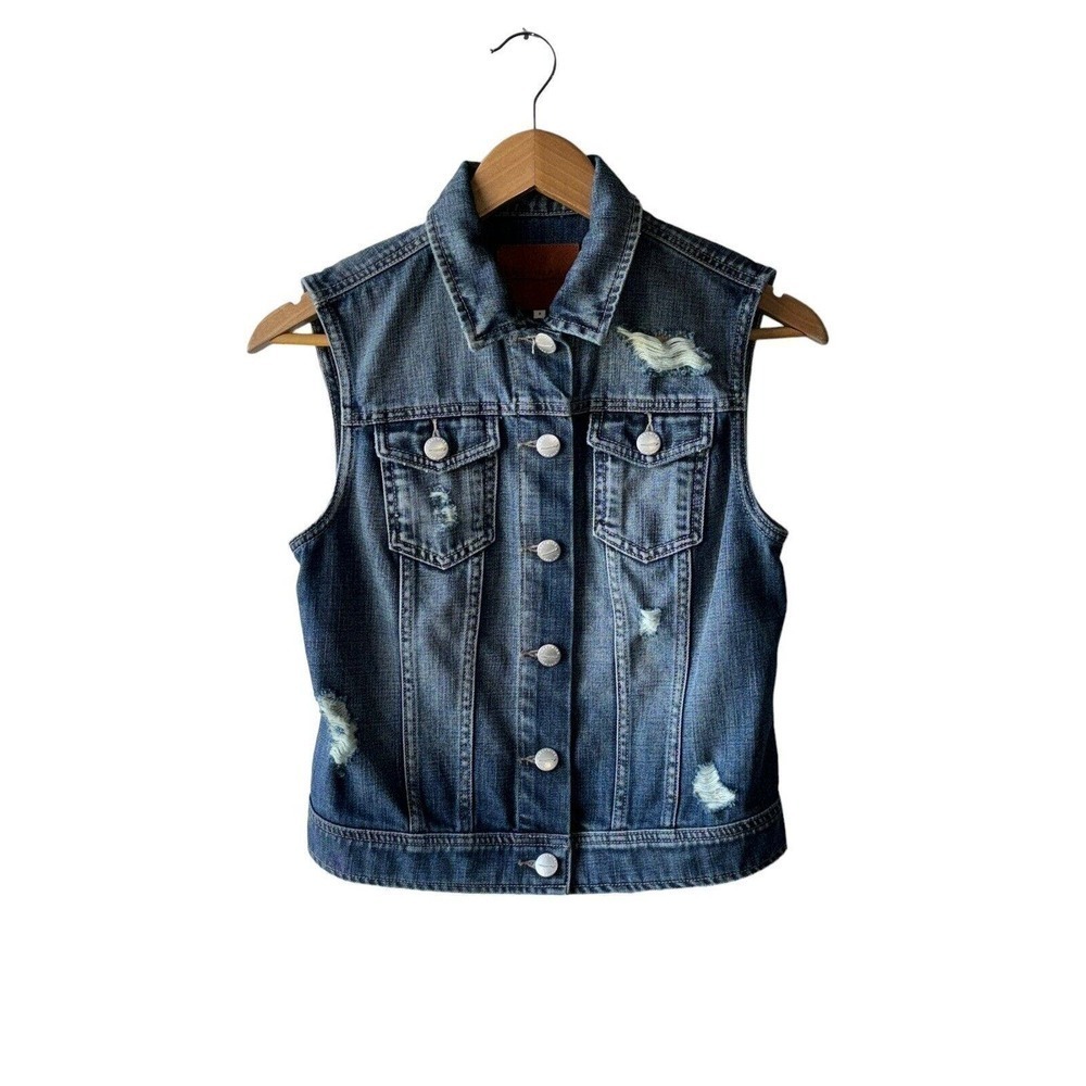 Greywire New York Size S Distressed Button Front Denim Lilly Vest - New